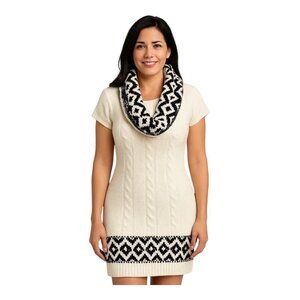 Made For Me to Look Amazing Sweater Dress~Size S~Ivory/Black with Scarf L3 22